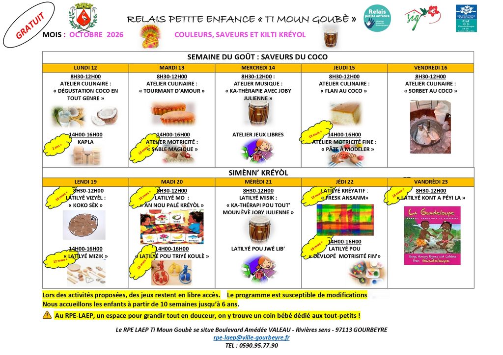 Programme du mois d'octobre 2026